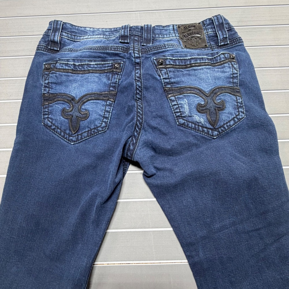 Rock Revival Nick Alt Straight Blue Jeans Mens 38 RJ8903A12 Fleur-De-Lis